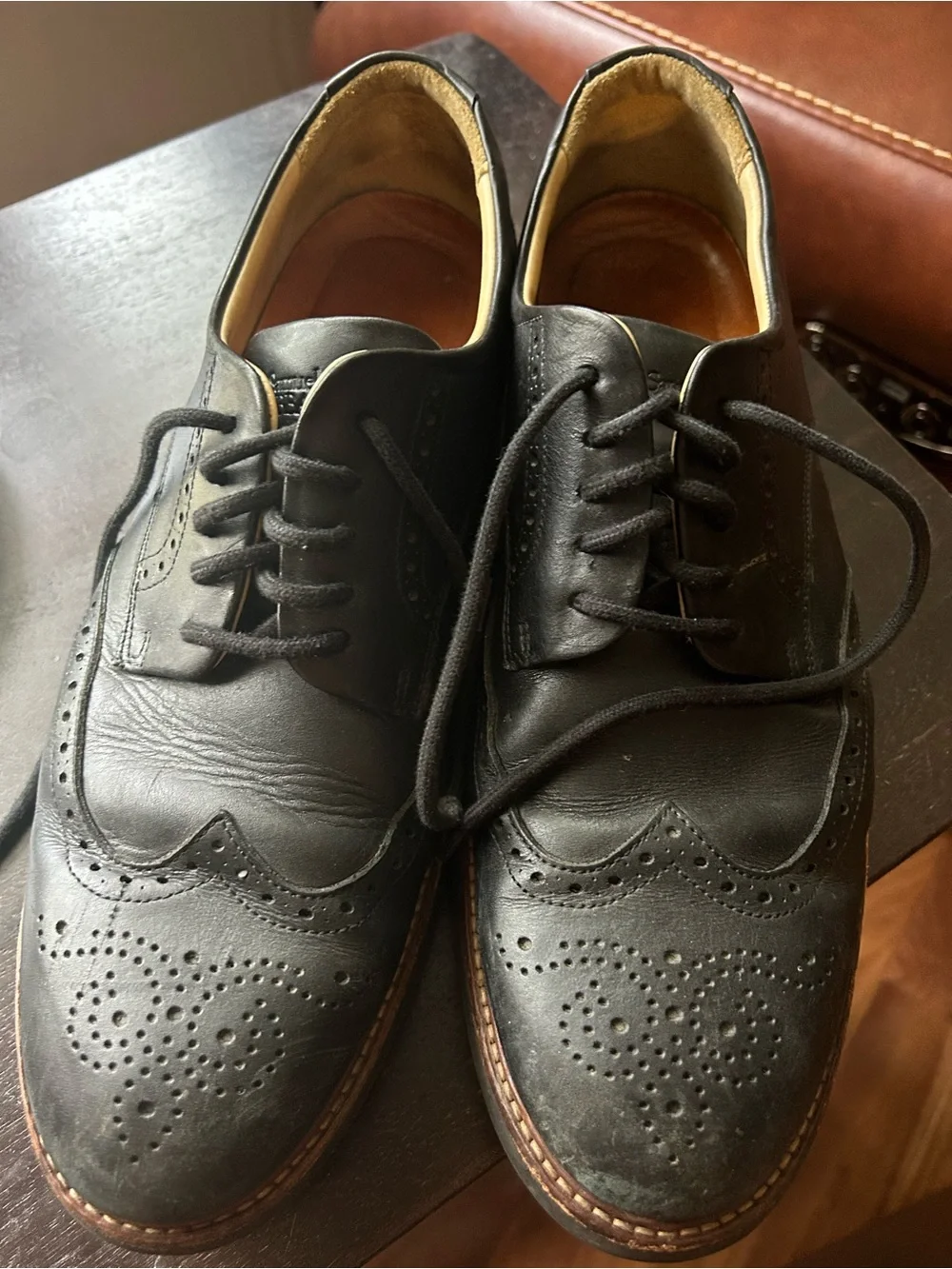 Men's Black Wingtip Derby Shoes - Classic Leather Oxford Style